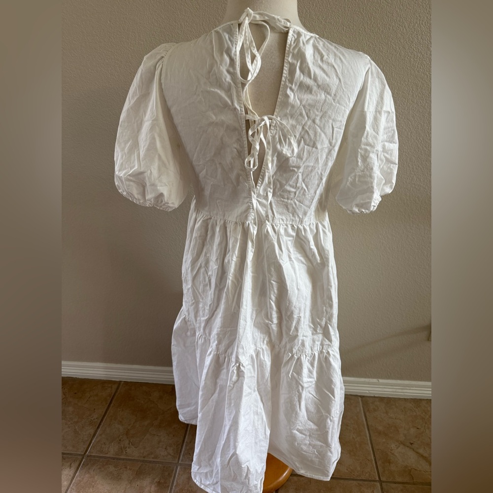 Zara Women's Dress Cotton Long Maxi Small White Tiered Puff Sleeve - Picture 2 of 8